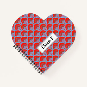 Red Peacock Feather Heart Shaped Spiral Notebook
