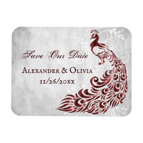 Red Peacock Leaf Vine Save The Date Magnet