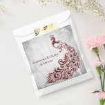 Red Peacock Leaf Vine Wedding Favor Bags<br><div class="desc">Pass out wedding favors for your guests with a set of Red Peacock Leaf Vine Wedding Favor Bag.  Bag design features a light gray grunge background with a vibrant red peacock with a leaf vine embellishment.   Personalize with the groom and bride's names along with the wedding date.</div>