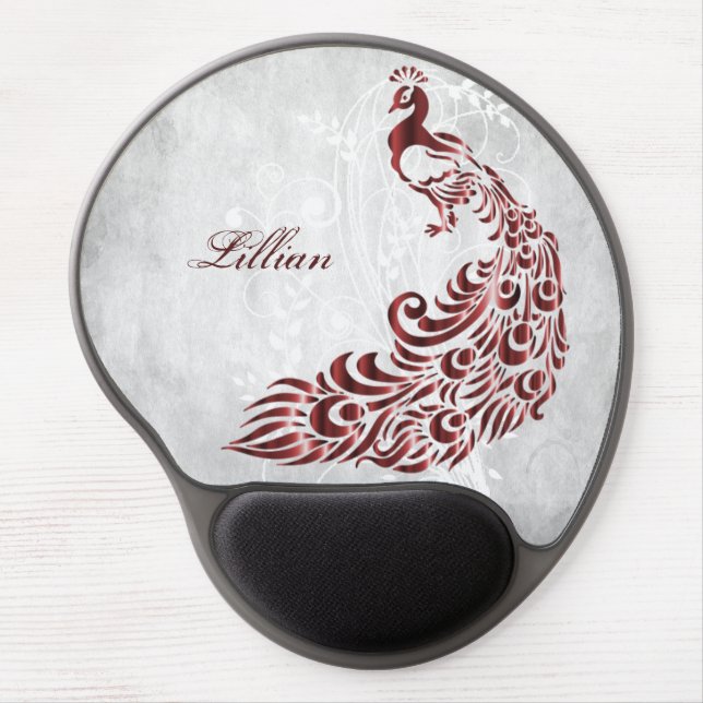 Red Peacock Personalized Gel Gel Mouse Pad (Front)