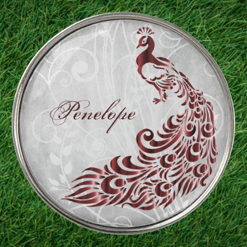 Red Peacock Personalized Golf Ball Marker