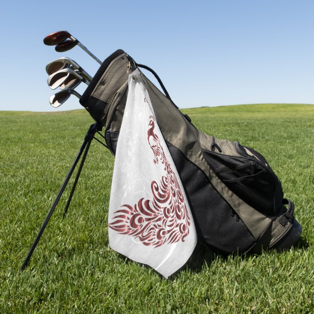 Red Peacock Personalized Golf Towel (Green)