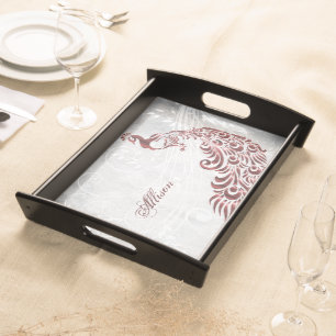Red Peacock Personalized Serving Tray