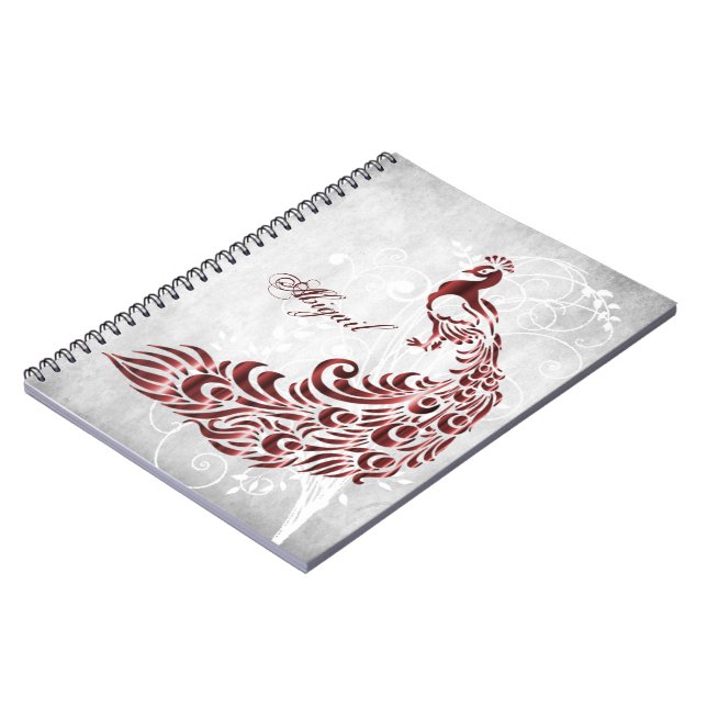 Red Peacock Personalized Spiral Notebook (Left Side)