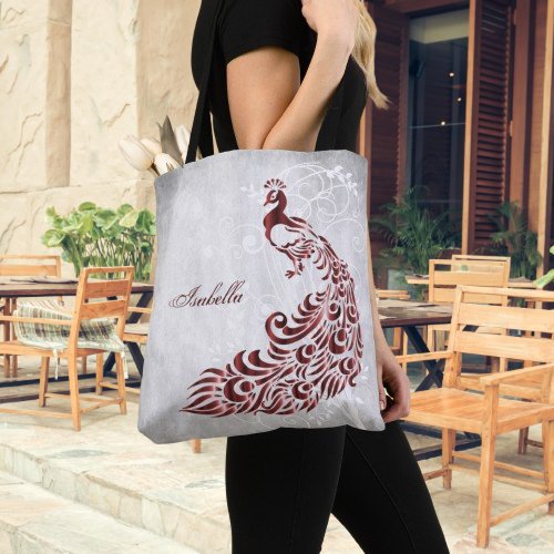 Red Peacock Personalized Tote Bag