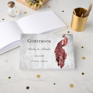 Red Peacock Wedding Guest Book
