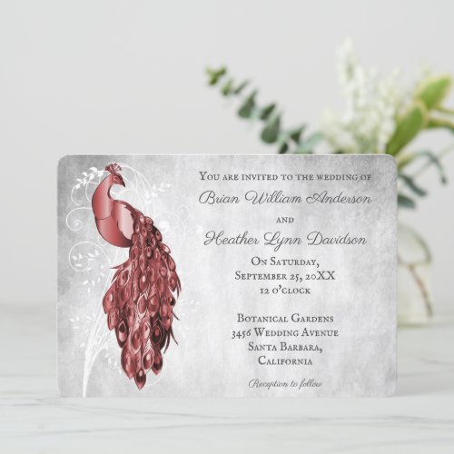 Red Peacock Wedding Invitation