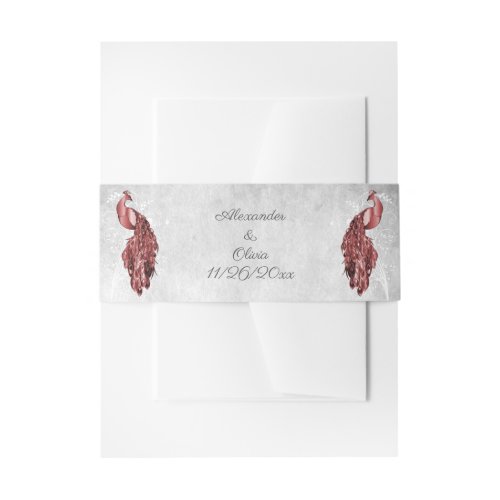Red Peacock Wedding Invitation Belly Band