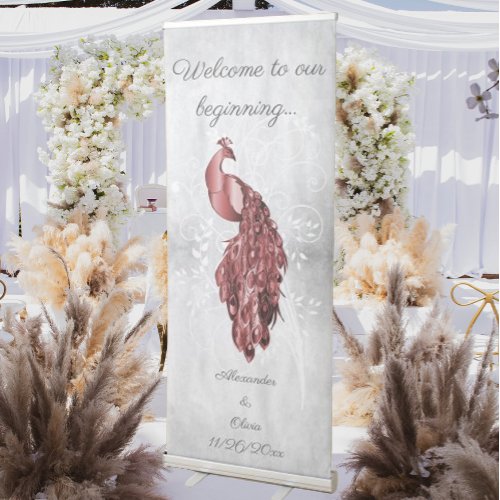 Red Peacock Wedding Retractable Banner