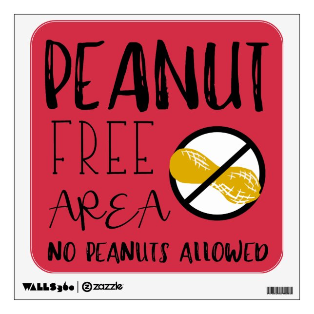 Red Peanut Free Area School Daycare or Office Wall Sticker (Front)