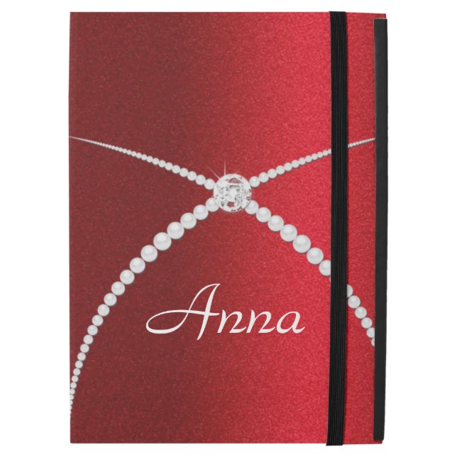 Red Pearl Monogrammed iPad Pro 12.9" Case (Front Closed)