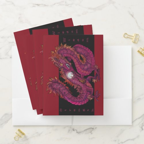 Red Pearl Oriental Dragon Pocket Folder