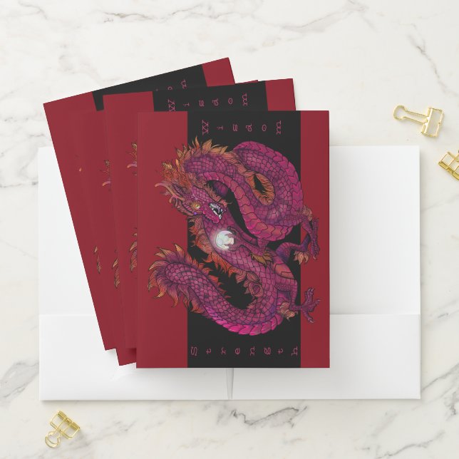 Red Pearl Oriental Dragon Pocket Folder (In Situ)