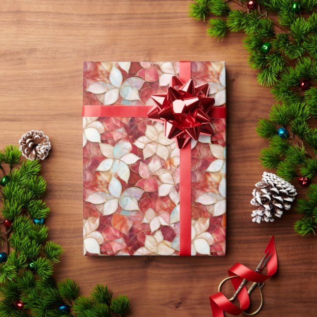 Red Pearl Peach Floral Wrapping Paper (Holiday Gift)