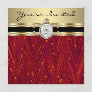 Red Pearls Black Gold Womans Birthday Party Invitation