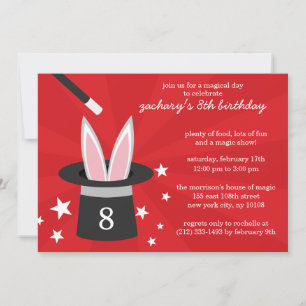 Red Peek-a-Boo Rabbit Custom Magic Birthday Party Invitation