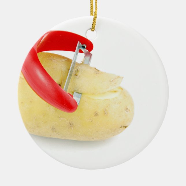 Red Peeler Slicing Potato On White Background Ceramic Ornament (Front)