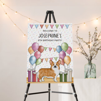 Red Pembroke Welsh Corgi Birthday Party Welcome Foam Board