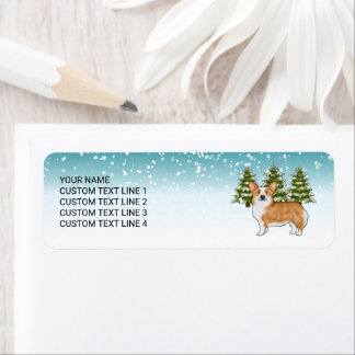 Red Pembroke Welsh Corgi Blue Winter Christmas Label