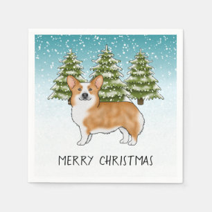 Red Pembroke Welsh Corgi Blue Winter Christmas Napkins