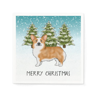 Red Pembroke Welsh Corgi Blue Winter Christmas Napkins