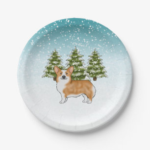 Red Pembroke Welsh Corgi Blue Winter Christmas Paper Plates