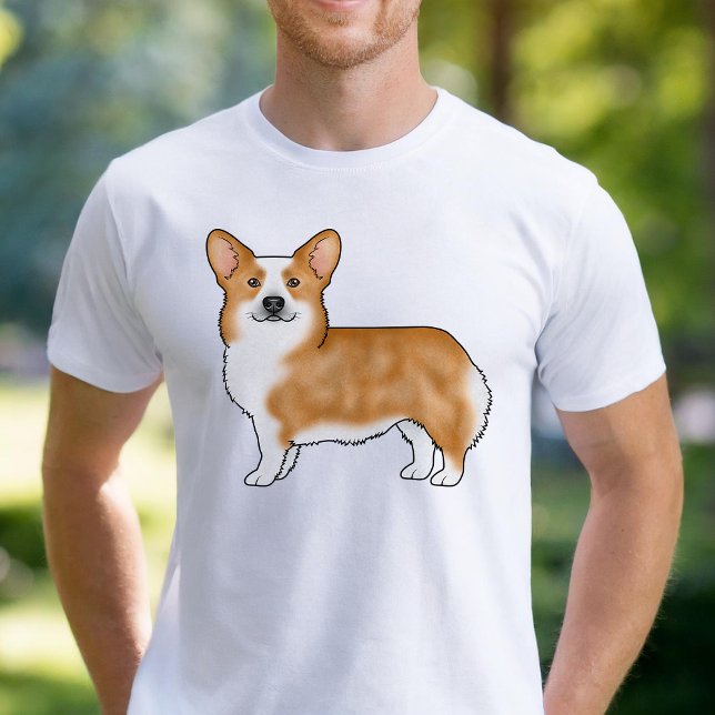 Red Pembroke Welsh Corgi Cartoon Dog Art Portrait T-Shirt (Please note: This image is a digitally created mockup.)