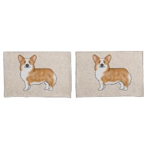 Red Pembroke Welsh Corgi Cartoon Dogs Beige Pillow Case
