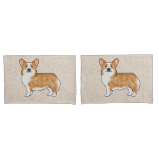 Red Pembroke Welsh Corgi Cartoon Dogs Beige Pillow Case