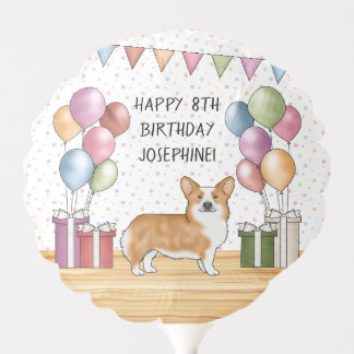 Red Pembroke Welsh Corgi Colorful Happy Birthday Balloon