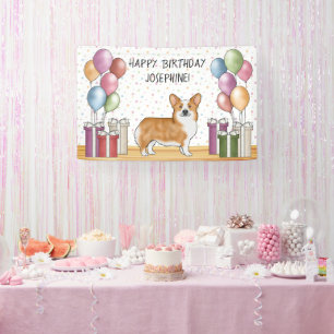 Red Pembroke Welsh Corgi Colorful Happy Birthday Banner