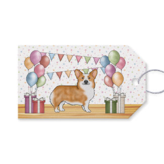 Red Pembroke Welsh Corgi Colorful Happy Birthday Gift Tags
