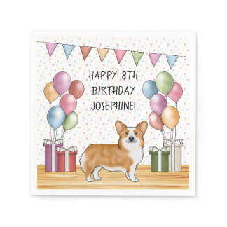 Red Pembroke Welsh Corgi Colorful Happy Birthday Napkins