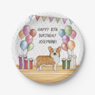Red Pembroke Welsh Corgi Colorful Happy Birthday Paper Plates