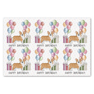 Red Pembroke Welsh Corgi Colorful Happy Birthday Tissue Paper