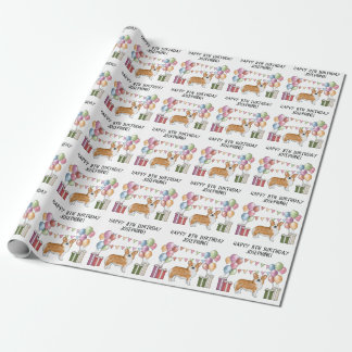 Red Pembroke Welsh Corgi Colorful Happy Birthday Wrapping Paper