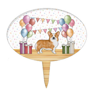 Red Pembroke Welsh Corgi Colorful Pastel Birthday Cake Topper