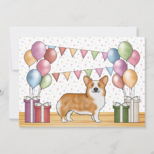 Red Pembroke Welsh Corgi Colorful Pastel Birthday Invitation