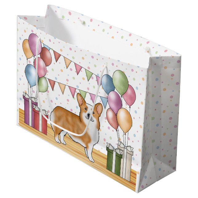 Red Pembroke Welsh Corgi Colorful Pastel Birthday Large Gift Bag (Front Angled)