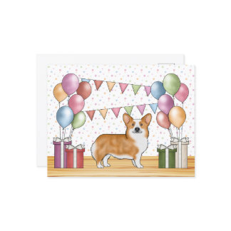 Red Pembroke Welsh Corgi Colorful Pastel Birthday Postcard