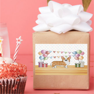 Red Pembroke Welsh Corgi Colorful Pastel Birthday Rectangular Sticker