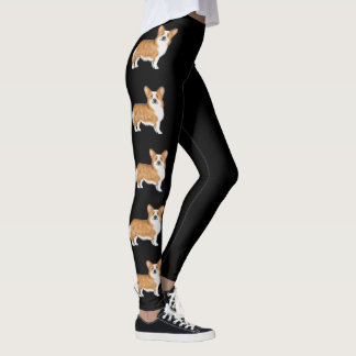 Red Pembroke Welsh Corgi Cute Cartoon Dogs Black Leggings