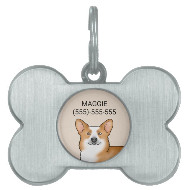 Red Pembroke Welsh Corgi Cute Dog Head Portrait Pet ID Tag (Front)
