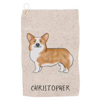 Red Pembroke Welsh Corgi Cute Dog With Custom Name Golf Towel