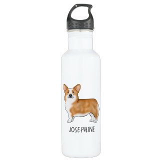 Red Pembroke Welsh Corgi Cute Dog With Custom Name Stainless Steel Water Bottle