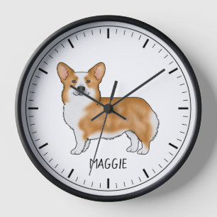 Red Pembroke Welsh Corgi Cute Dog With Custom Text Clock