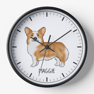 Red Pembroke Welsh Corgi Cute Dog With Custom Text Clock
