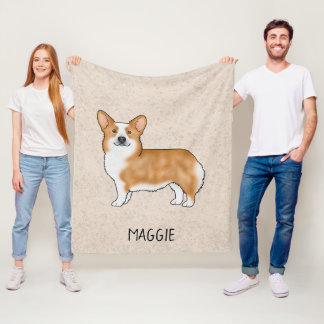 Red Pembroke Welsh Corgi Cute Dog With Custom Text Fleece Blanket