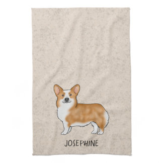 Red Pembroke Welsh Corgi Cute Dog With Custom Text Kitchen Towel