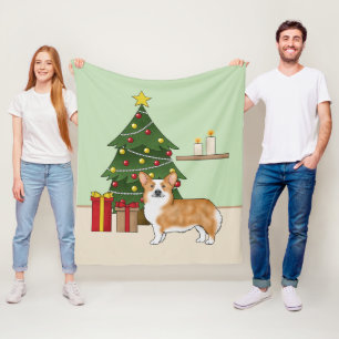 Red Pembroke Welsh Corgi Dog And Christmas Tree Fleece Blanket
